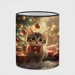Кружка 3D Новогодний милый котенок с подарками, цвет: 3D-черный кант — фото 2