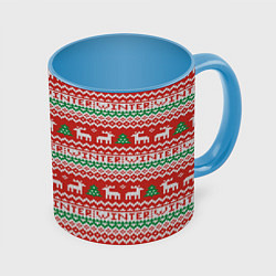 Кружка 3D Deer christmas pattern, цвет: 3D-белый + небесно-голубой