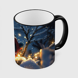 Кружка 3D Человек-паук на новогодней елке, цвет: 3D-черный кант