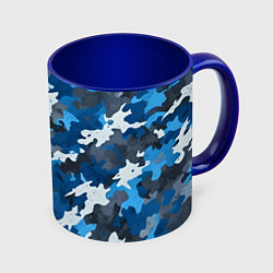 Кружка 3D Синий армейский камуфляж, цвет: 3D-белый + синий