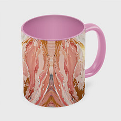 Кружка 3D Брызги розовых и золотых красок в хаотичных узорах, цвет: 3D-белый + розовый