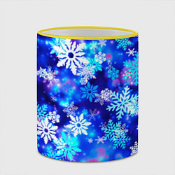 Кружка 3D Яркие узоры снежинок, цвет: 3D-желтый кант — фото 2