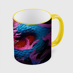 Кружка 3D Рогатый дракон, цвет: 3D-желтый кант