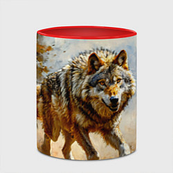 Кружка 3D Волк в осеннем лесу, цвет: 3D-белый + красный — фото 2