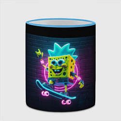 Кружка 3D Sponge Bob on a skateboard - ai art fantasy, цвет: 3D-небесно-голубой кант — фото 2