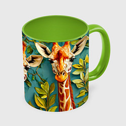 Кружка 3D Жирафы, цвет: 3D-белый + светло-зеленый
