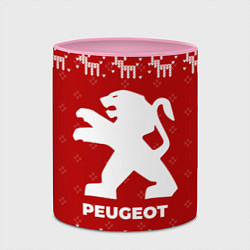 Кружка 3D Новогодний Peugeot с оленями, цвет: 3D-белый + розовый — фото 2