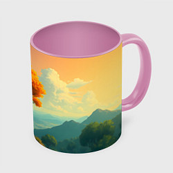 Кружка 3D Оранжевое дерево на закате, цвет: 3D-белый + розовый