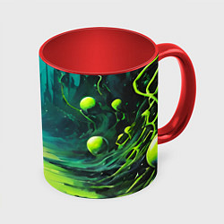 Кружка 3D Зелёная кислотная абстракция, цвет: 3D-белый + красный