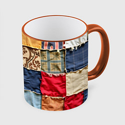 Кружка 3D Яркий пэчворк, цвет: 3D-оранжевый кант