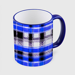 Кружка 3D Белые полосы на чёрно-синем фоне, цвет: 3D-синий кант