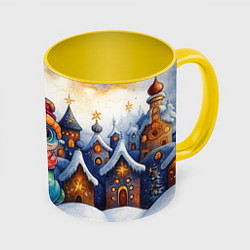 Кружка 3D Змейка новогодняя в шапке и шарфе, цвет: 3D-белый + желтый