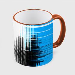 Кружка 3D Сине-чёрный гранж на белом фоне, цвет: 3D-оранжевый кант
