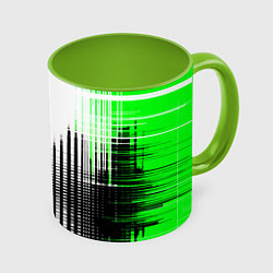 Кружка 3D Зелёно-чёрный гранж на белом фоне, цвет: 3D-белый + светло-зеленый