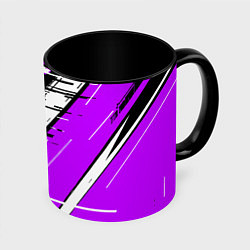 Кружка 3D Чёрно-белые глитч полосы на фиолетовом фоне, цвет: 3D-белый + черный