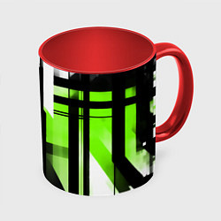 Кружка 3D Чёрно-зелёные вертикальные и горизонтальные полосы, цвет: 3D-белый + красный
