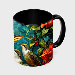 Кружка 3D Три птички колибри, цвет: 3D-белый + черный