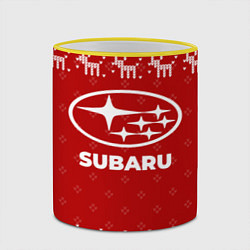Кружка 3D Новогодний Subaru с оленями, цвет: 3D-желтый кант — фото 2
