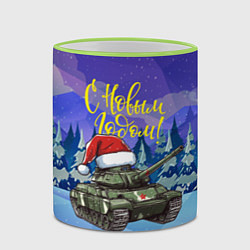 Кружка 3D С новым годом - новогодний танк, цвет: 3D-светло-зеленый кант — фото 2