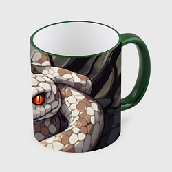 Кружка 3D Бежевая змея с красными глазами, цвет: 3D-зеленый кант
