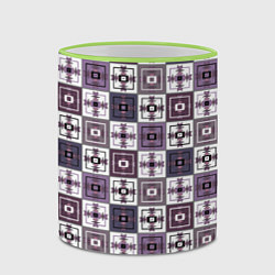 Кружка 3D Серый сиреневый геометрический узор пэчворк, цвет: 3D-светло-зеленый кант — фото 2