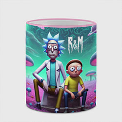 Кружка 3D Рик и Морту на сказочной грибной планете - нейроар, цвет: 3D-розовый кант — фото 2