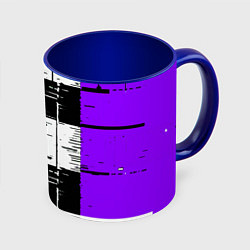 Кружка 3D Чёрные и фиолетовые полосы на белом фоне, цвет: 3D-белый + синий