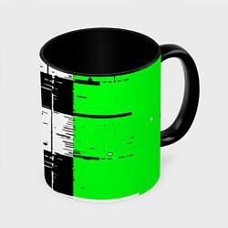 Кружка 3D Зелёные и чёрные полосы на белом фоне, цвет: 3D-белый + черный