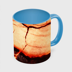 Кружка 3D Трещины на абстрактном красном фоне, цвет: 3D-белый + небесно-голубой