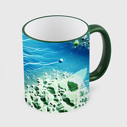 Кружка 3D Берег и синие волны, цвет: 3D-зеленый кант
