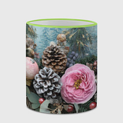 Кружка 3D Новогодние цветы и шишки, цвет: 3D-светло-зеленый кант — фото 2