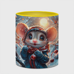 Кружка 3D Новогодняя мышка и елочные игрушки, цвет: 3D-белый + желтый — фото 2