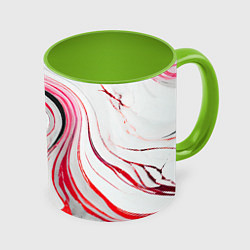 Кружка 3D Волнистые чёрно-красные линии на белом фоне, цвет: 3D-белый + светло-зеленый