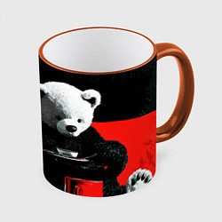 Кружка 3D Медведь пьет чай - нейросеть, цвет: 3D-оранжевый кант