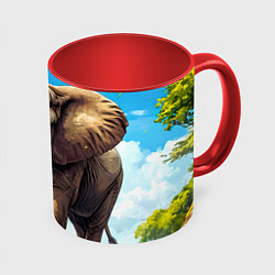 Кружка 3D Огромный слон, цвет: 3D-белый + красный