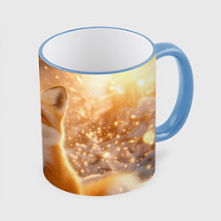 Кружка 3D Рыжая лисичка в снежном лесу, цвет: 3D-небесно-голубой кант