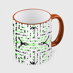 Кружка 3D Чёрно-зелёный диагональные полосы на белом фоне, цвет: 3D-оранжевый кант