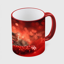 Кружка 3D Влюбленные котята с сердечком, цвет: 3D-красный кант