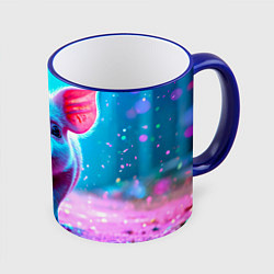 Кружка 3D Свинка в розовом свете, цвет: 3D-синий кант