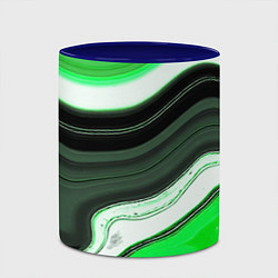 Кружка 3D Волнистые горизонтальные чёрно-зелёные полосы на б, цвет: 3D-белый + синий — фото 2