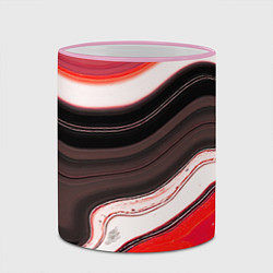 Кружка 3D Волнистые горизонтальные чёрно-красные полосы на б, цвет: 3D-розовый кант — фото 2