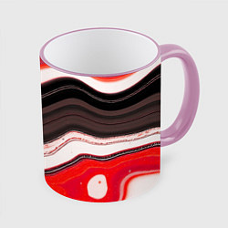 Кружка 3D Волнистые горизонтальные чёрно-красные полосы на б, цвет: 3D-розовый кант