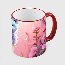 Кружка 3D Песец в розовом лесу, цвет: 3D-красный кант