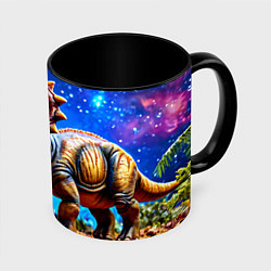 Кружка 3D Трицератопс в звездную ночь, цвет: 3D-белый + черный