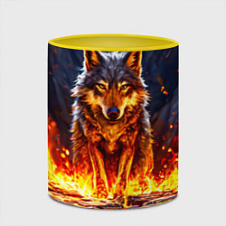 Кружка 3D Волк в огненной пещере, цвет: 3D-белый + желтый — фото 2