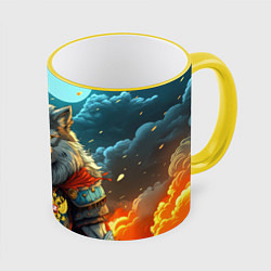 Кружка 3D Серый волк с гербом РФ, цвет: 3D-желтый кант