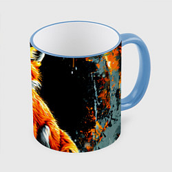 Кружка 3D Лиса на черном, цвет: 3D-небесно-голубой кант