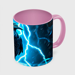 Кружка 3D Черный ворон в разрядах молнии, цвет: 3D-белый + розовый
