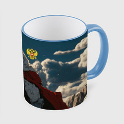 Кружка 3D Волк русский воин, цвет: 3D-небесно-голубой кант