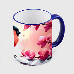 Кружка 3D Снегирь в цветах, цвет: 3D-синий кант